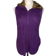 Liz Claiborne Vintage Knit Faux Fur Lined Collar Full Zip Vest XS Purple