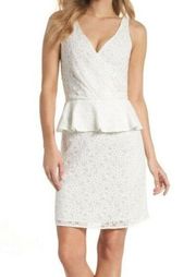 NWT Trina Turk Ryo White Floral Embroidered Tulle Peplum Sheath Dress 6