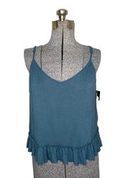 NWT INC International Concepts Dark Teal Knit Ruffle Flounce Tank Top