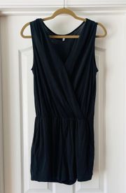 Black Sleeveless Faux Wrap Romper