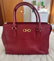 Salvatore, Ferragamo burgundy leather hand bag