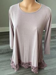 Chris & Carol Pink Mauve Crochet Hem Blouse S Slinky Soft Top Shirt B1