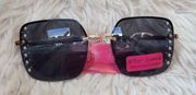 NWT Betsey Johnson Women's On The Edge Square Sunglasses Pearls and Studs