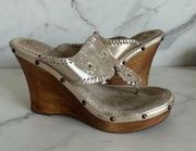 JACK ROGERS Gold Leather Platform Wedges Sandals Sz 8