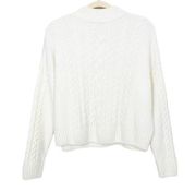 RACHEL ZOE Ivory Chenille Cable Knit Sweater Long Sleeve Mock Neck Women's Small