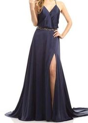 Johnathan Kayne Collection 6018 Navy Blue Dress with Train Wedding/Bridal Size 6