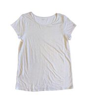 Garnet Hill Linen Modal Gold Metallic Tee Shirt White Short Sleeve Lightweight S