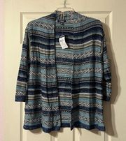 NWT Chaps Blue White Striped Aztec Open Cardigan Sweater 1X