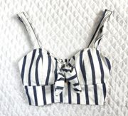 Haute Monde White Blue Striped Crop Tank Top size S Small Sleeveless Bow Strap