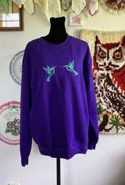 90's VTG purple crewneck long sleeve sweatshirt with hummingbird embroidery