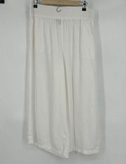 Saks Fifth Avenue White Wide Leg Crop Pants Pull On Lagenlook Pockets Size L