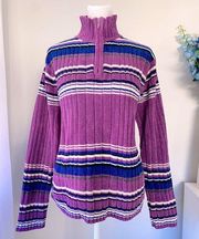 Vintage Y2K Karen Scott Striped Zip-Collar Turtleneck Sweater