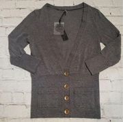 Nwt Poof Apparel Women's Size Small Grey Fitted V-Neck Cardigan