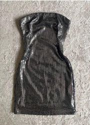 NWOT  strapless sequin metallic silver mini clubbing dress