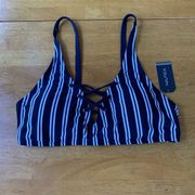 Nautica Mini Stripe Lace Up Bikini Top , Size XL