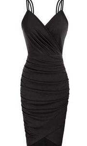 NEW Ruched Spaghetti Straps V-Neck Bodycon Dress XL