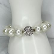 Chico's Faux Pearl Rhinestone Beaded Stretch Bracelet