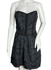 Ecote Strapless Dress Blue Black Geometric Print Sweetheart Neckline Mini Dress