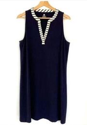 SPARTINA 449 Dress Sz S Sleeveless V Neck Navy Blue stripe Collar Prepay