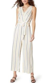 BB Dakota Rayon Belted Jumpsuit - Stripes - White Multi/Ivory