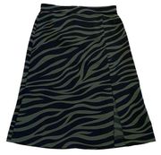 Ann Taylor Factory Green Black Zebra Print A-Line Skirt Lined Side Slit Size 6
