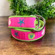 Ribbon Belt LARGE Green Pink Seashell Starfish Ocean Beach