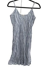 Sim & Sam Dress Womens X Small Blue White Striped Smocked V Neck Mini Cotton