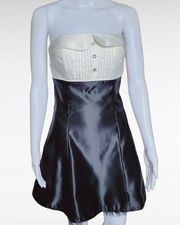 Vintage Gunne Sax Black & Cream Strapless Satin Cocktail Tuxedo Dress Size 5