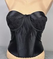 Vintage Maidenform Rendezvous 36B Second Skin Satin Strapless Black Bustier Bra