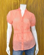 ATTENTION Sheer Short Sleeve Peach Top Large