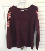 Great Northwest Indigo Burgundy Sweater With Floral Embroidery