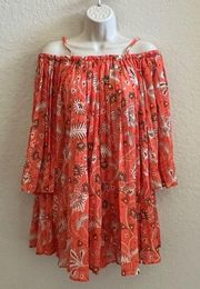 NWT!  Boho Pleated Mini Cover Up Dress Orange Women’s Small NEW