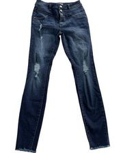 Refuge Jeans Women 2 Blue Stretch Skinny Denim Distressed Mid Rise Pocket Cotton