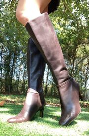 Loft brown genuine leather round toe heeled knee high boots