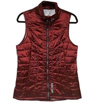 Orange Theory Fitness Ladies Metallic Puffer Vest women small Mistletoe Red FLAW