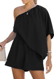 Black One Shoulder Romper