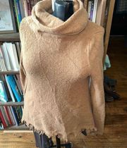 Anthropologie Akemi + Kim tan S fringe cowl neck sweater