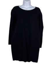 Lafayette 148 Wool Sweater Dress Size Medium Black Ribbed Long Sleeve Stretch