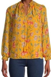 Nanette Lepore Gold Multi Floral Print Long Sleeve Top NEW Size Medium