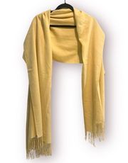 100% Cashmere Scarf Pale Yellow Fringe Wrap Shawl Large 80x27.5