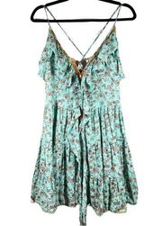 POUPETTE ST BARTH Ruffled Floral Mini Dress Green Sz S