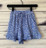 Blue Floral High Waisted Shorts