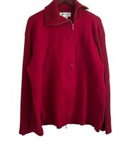 Evan Picone Sweater Women 3X Red Oversized Collared Jacket Asymmetrical Zip Wool