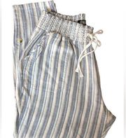 American Original Rewash Striped Linen Palazzo Pant/ Size XL /cream, khaki, blue