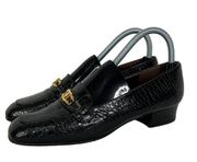 Etienne Aigner Size 7 Valentine Black Leather Croc Horsebit Loafers Pump Shoes