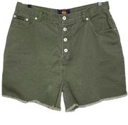 Vintage High Waist Rise Button Fly Mom Shorts Olive Green Rt 66 Size 17/18