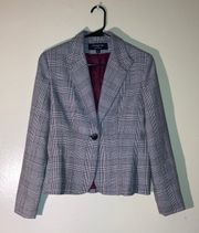 Tweed Knit One Button Blazer Size 6 Black White Maroon