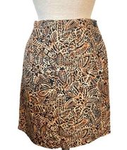 Vintage Y2K Tribal Floral Flower Leaf Brown Black Tan Wrap Skirt High Waisted Size Small Medium 