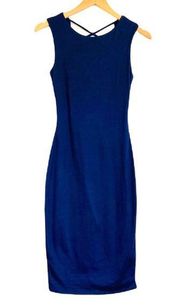 JOE & ELLE Navy Blue Crew Crisscross Back Bodycon Sleeveless Dress