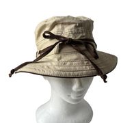 PANAMA JACK Bucket Hat Unisex One Size Sandstone Brown Tie Embroidered